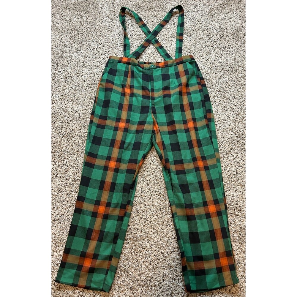 Modcloth Colectif Never Mad Always Plaid Suspender Pants Plus sz 16 Green